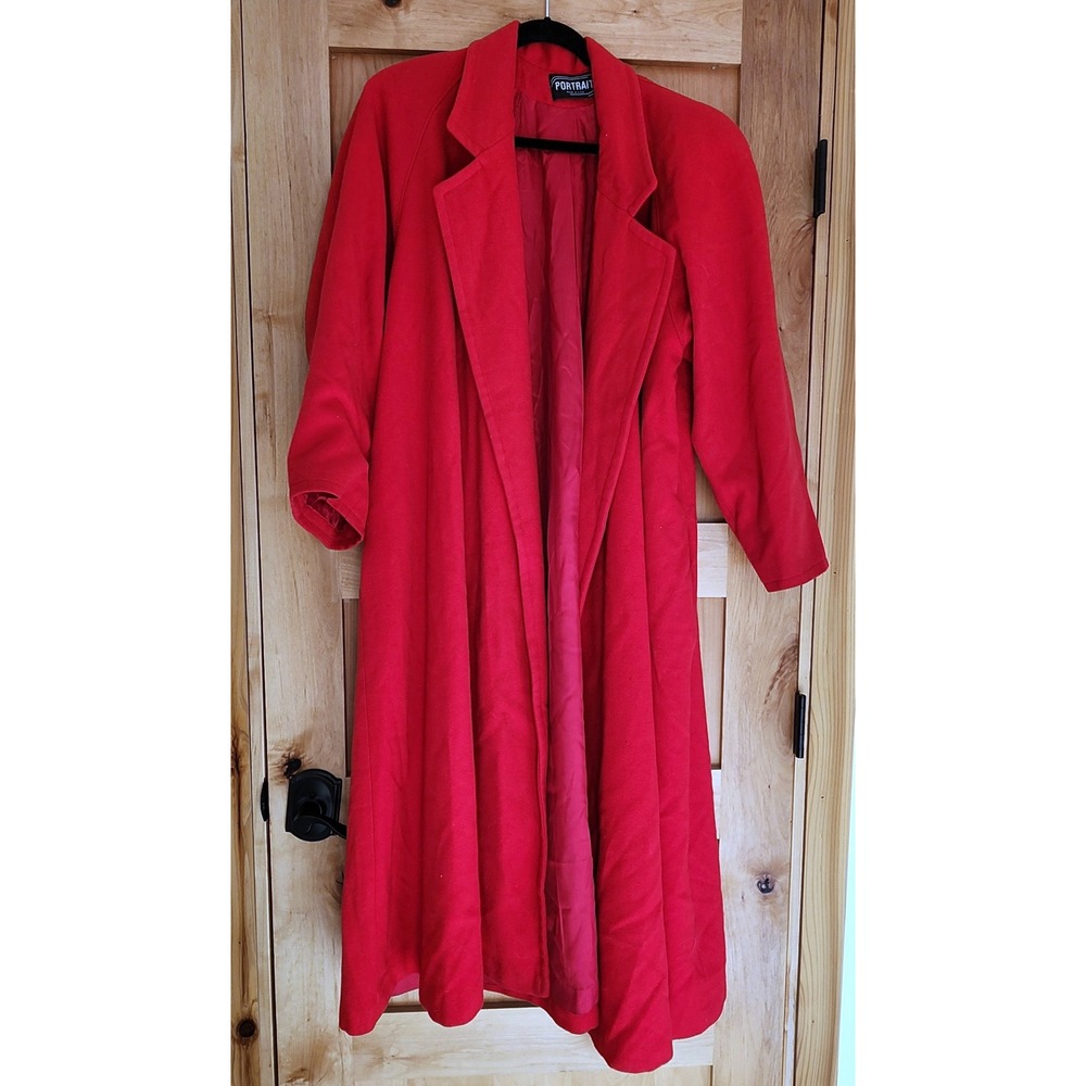 Vintage Portrait 100% Wool 2X Bright Red Maxi Long Line Swing Coat Mrs Maisel